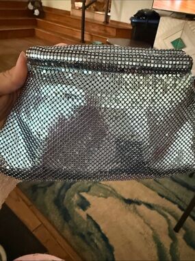 Whiting and Davis Blue Metallic Silver Evening Clutch